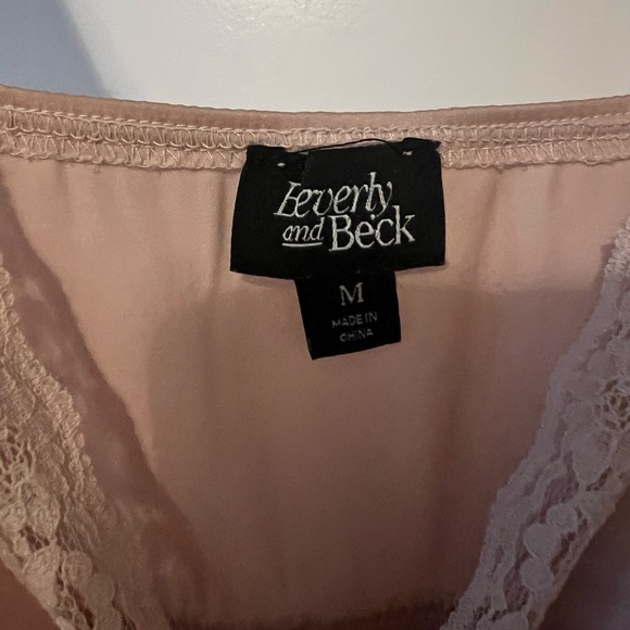 Beverly and Beck Satin Lace Trim V-Neck Midi Dress - Picture 4 of 6